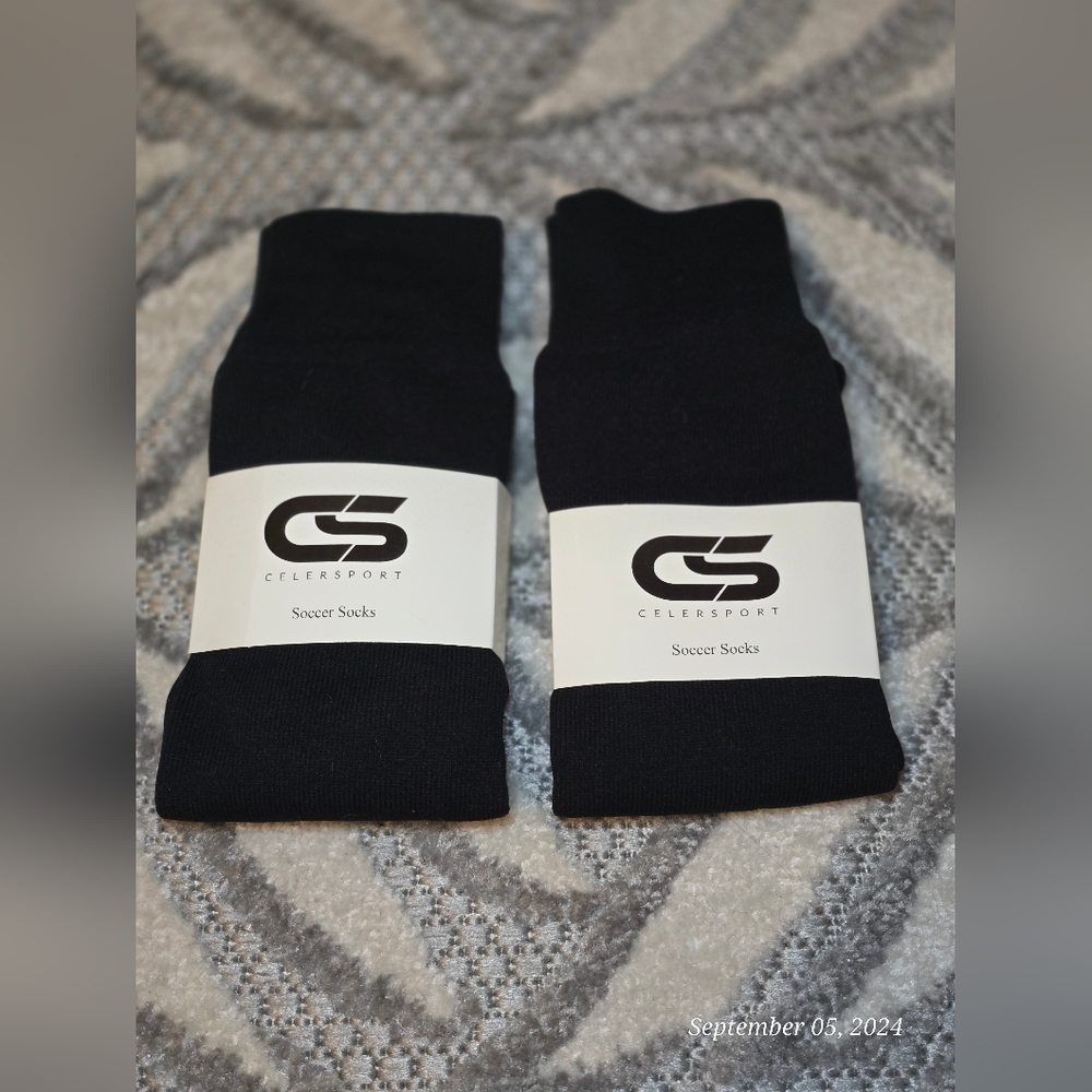 Soccer Socks, 2 pairs, unisex, kids size M Medium, black